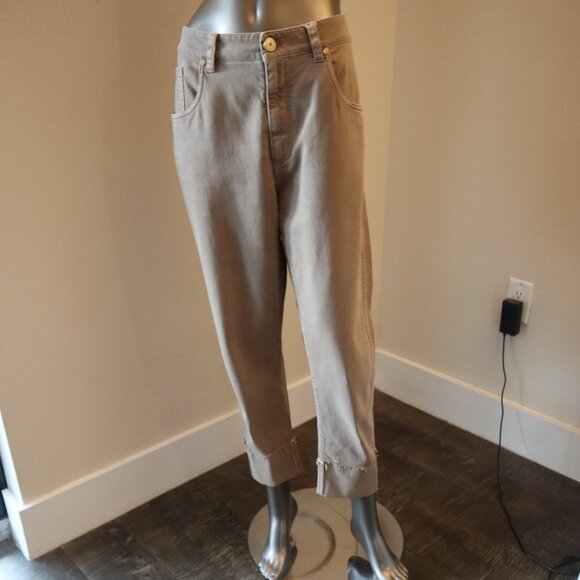 Brunello Cucinelli Monili Cuff Jeans Brown Khaki Denim Crop Size 8 - Picture 3 of 8